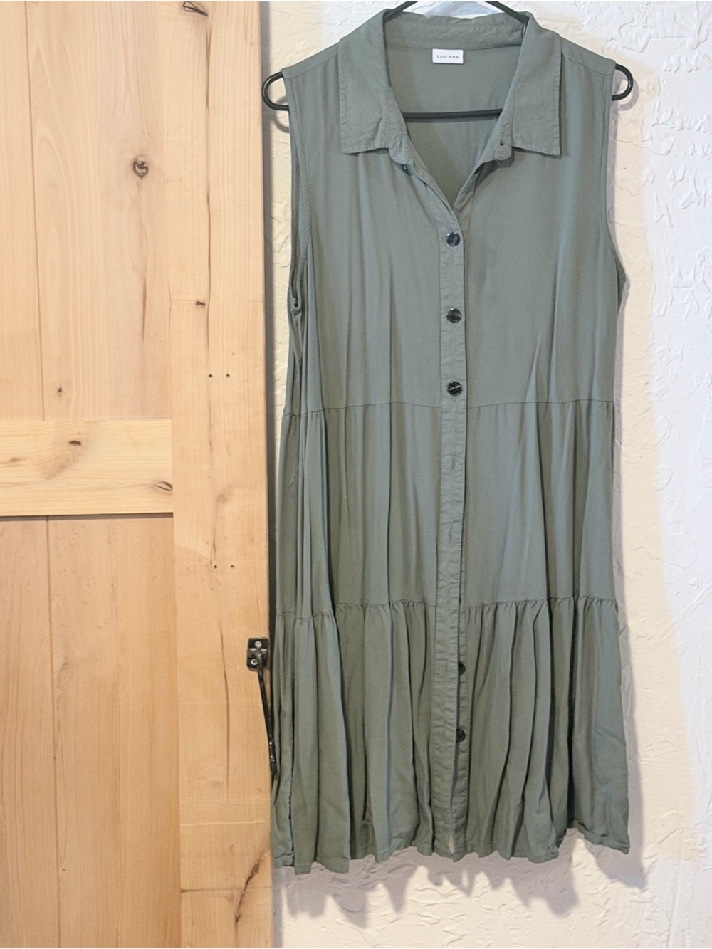 Lascana Olive Sleeveless Tiered Shirt Dress - Picture 2 of 4